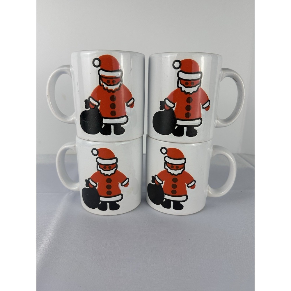 DISPLAY ONLY VTG West Germany Santa Christmas Mugs Set 4 Retro Holiday Decor